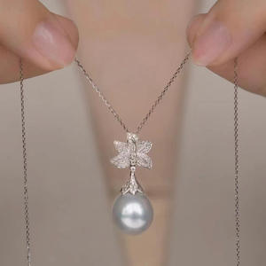 Pendentif en argent S925 WENCHI avec perles rondes de 10 à 15 mm, collier en jade magnifique à faire soi-même et accessoires, modèle vide 10405 Chine - Product Image 1