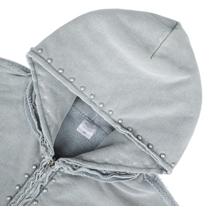 Cardigan à capuche <span class=keywords><strong>pour</strong></span> homme en polaire chaude personnalisé, épais, avec rivets et surpiqûres inversées, OEM - Product Image 2