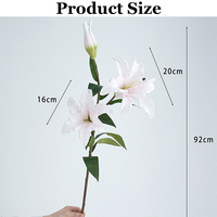 Bunga Lily Putih Pink PU Buatan Tangan Berkualitas Tinggi 3 Kepala, Sentuhan Asli, untuk Pernikahan, Thanksgiving, Hari Valentine, Pesta, dan Dekorasi Rumah