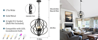 Lámpara de Techo Moderna Negra y Dorada E12 para Sala de Estar, 4 Luces, Estilo Industrial, Colgante Geométrico