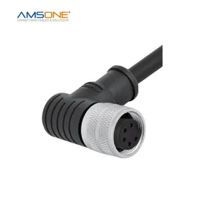 AMSONE ตัวเชื่อมต่อเมตริกวงกลม M16,ตัวเชื่อมตัวผู้4P Vert A รหัส XLR ตัวเมีย P67 7นิ้วแบบพิมพ์ล่วงหน้าแบบมุมขวา M12