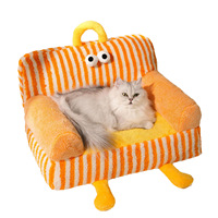 Coussin pour chien épais toutes saisons, style ouvert, chaud pour l'hiver, avec housse amovible et lavable ; Canapé pour chien en peluche rayé orange, adapté aux grands chiens