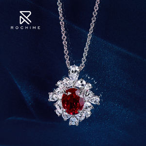 Collana con Pendente Rochime Luxury a Grappolo di Fiori con <span class=keywords><strong>Rubino</strong></span> Sintetico, Argento Sterling 925, Gioielli Raffinati da Donna - Product Image 2