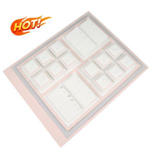 Venta al por mayor de lujo de diseño de madera de gamuza de terciopelo acrílico negro soporte de joyería mostrador conjunto de soporte de exhibición de joyería para negocios - Product Image 2