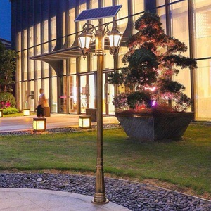 Lampe solaire LED extérieure en aluminium de style européen, double tête, sur poteau haut, pour jardin et aménagement paysager, éclairage de rue, indice de protection IP65, garantie 5 ans - Product Image 3
