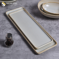 Assiette en céramique rectangulaire rustique beige blanc 12 "14" 16 "multi-taille pour sushi et dessert pour restaurant et hôtel en vrac