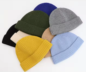 Winter Roll up Unisex Adult Warm <b>Plain</b> <b>Cap</b> Blank Black Knit Acrylic Short Cuff Fisherman Custom Logo Beanies - Product Image 6