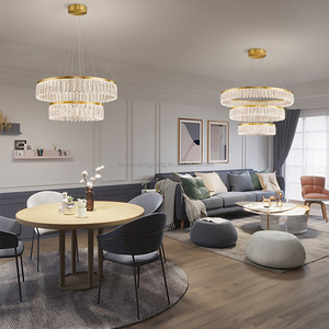 Trần hậu hiện đại Vòng dài mặt dây đèn trong nhà khách sạn biệt thự cầu thang dẫn đồ đạc trang trí 3-Ring vàng đèn Chùm Pha Lê - Product Image 5