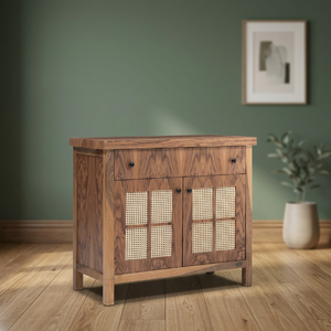 Modern Solid Oak Wood <b>Sideboard</b> with Rattan Doors Cabinet Drawers & Storage Console for Living/Dining Room Entryway - Product Image 3