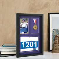 Cadre de présentation décoratif en bois pour médaille de marathon, avec impression UV, grand format, noir