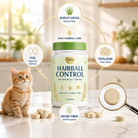 Complément Naturel Anti-Boules de Poils pour Chats – Formule Triple Fibres d'Orge et de Psyllium – Comprimés – 100 Unités – Soin Quotidien – OEM