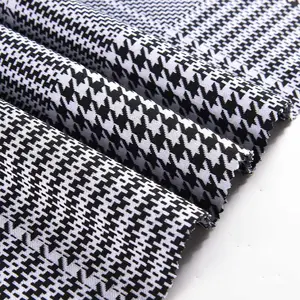 Wholesale Cheap Price China Houndstooth Plaid Knit Check Fabric Black-white Wool Fabric for Women Dress Long Coat