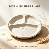 Assiette jetable en coque de riz de 10 pouces à 3 compartiments, sans PFAS, biodégradable, compostable, certifiée LFGB, pour la vente en gros