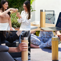 Thermos en bambou premium avec infuseur à thé pour thé en vrac - Coffret cadeau thé - Bouteille d'eau isolée/gobelet à café glacé 17 oz avec 12 oz