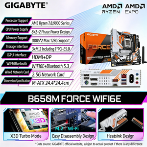 Carte mère GIGABYTE B850M <span class=keywords><strong>FORCE</strong></span> Série AMD 9000 8 2 2 Phases VRM numérique 9600 MHz DDR5 128 Go de RAM maximale Ports AGP PCIe 5.0 2xPCIe - Product Image 2