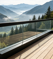 Système de balustrade en verre sur rail en aluminium noir pour balcon et escalier résidentiels - Vente en gros