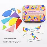 Tangram de Madera para Niños, Cuatro Estilos, Caja de Metal, Juguete de Rompecabezas Creativo e Inteligente Multifuncional
