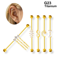 Bijoux de piercing industriels Maina en titane ASTM F136, double barre, à filetage externe, pour cartilage et tragus, clous d'oreille en zircon 5A