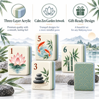Jeu de tuiles de mahjong en acrylique américain avec motif de jardin zen et sac de transport pour des soirées de jeu éveillantes, idéal comme cadeau et personnalisable