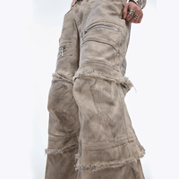 Streetwear OEM personnalisé, jean denim délavé unisexe pantalon cargo vintage patchwork à plusieurs poches pour hommes abîmés