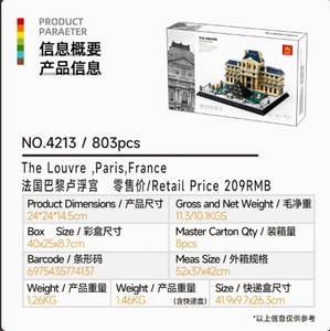 Blocchi da Costruzione Serie <span class=keywords><strong>Architettura</strong></span> Louvre di Parigi, Set di Costruzioni in Miniatura per Assemblaggio Scenico - Product Image 3