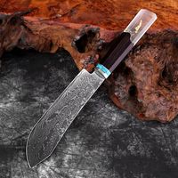 Couteau de Chef en Acier Damas Multifonctionnel pour Trancher et Couper la Viande, Ambidextre, Manche Octogonal en Résine Transparente, 16cm