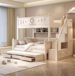Gran oferta Loft litera niños cama dormitorio de lujo tobogán almacenamiento madera niños cama <span class=keywords><strong>Popular</strong></span> escaleras Castillo niño niña cama con armario - Product Image 4