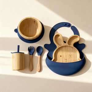 Gobelets en bambou <span class=keywords><strong>anti</strong></span>-<span class=keywords><strong>fuite</strong></span> avec couvercles en silicone et pailles, bavoir pliable antidérapant, assiettes en bambou en forme d'animaux, ustensiles pour tout-petits - Product Image 4