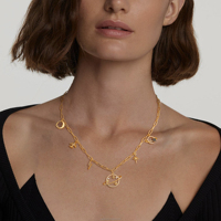 OUYIN JEWELRY Collier chaîne Hip Hop multi-éléments style trombone, avec motifs Croissant, Éclair, Planète, Étoile, en Zircon, en laiton doré