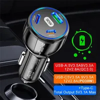 Adaptor Charger Mobil Pengisian Cepat 90W PD QC3.0 2 Port USB Tipe-C Stopkontak Pemantik Rokok untuk Penggunaan Baterai Ponsel