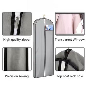 Ensemble de housses de rangement suspendues pour vêtements en non-tissé avec fenêtre en PVC, soufflet de 4 pouces, capacité de 4 à 6 costumes et robes, épaules cintrées, pour rangement dans placard - Product Image 3