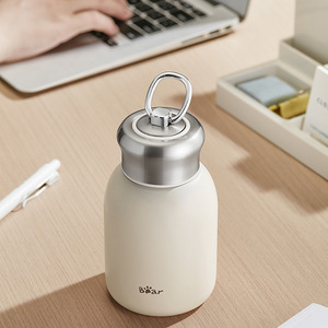Botella de Agua Portátil Bear de Acero Inoxidable 304, 300 ml, Redonda, Color Blanco Hueso, para Deportes y Viajes - Product Image 3