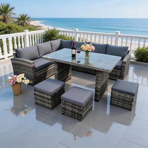 Conjunto Seccional Navyice de 8 Plazas, Resistente a la Intemperie, de Mimbre PE con Estructura de Aluminio, Muebles Modulares de Jardín con Cojines Impermeables para Comedor y Parque - Product Image 1