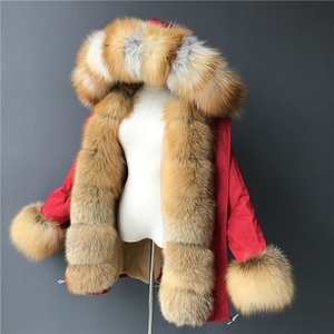 Vendita calda di moda Parka con cappuccio in pelliccia di volpe soffice pelliccia di volpe rossa collo in vera pelliccia Parka <span class=keywords><strong>donna</strong></span> - Product Image 3