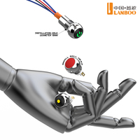 Interrupteur à bouton-poussoir métallique étanche IP65 IP67 de 12 mm, 1NO, tête dôme, symbole d'alimentation LED, en acier inoxydable, momentané ou à enclenchement, pour panneau