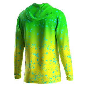 High Performance Men's Hooded <b>Top</b> Full Sleeve <b>Neon</b> Fluorescent Stretchy Anti-Odor 100% Polyester Angler Go-to Shirt - Product Image 3