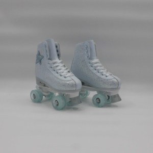 Patins à roulettes Quad en plein air pour femmes et filles de haute qualité roue en cuir scintillante avec produit à rouleaux clignotants en PVC avec dent bleue - Product Image 1