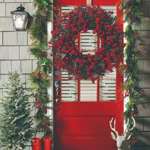 Guirnalda Navideñ<span class=keywords><strong>a</strong></span> Decorativa para el Hogar con Bayas Rojas, Frutos de Acebo y Ratán, Guirnalda de Bayas Rojas, Gran Venta - Product Image 1