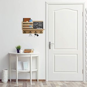 Wooden <b>Wall</b>-<b>Mounted</b> Key Holder With Chalkboard <b>Shelf</b> Entryway Organizer For Keys Mail Notes - Product Image 2