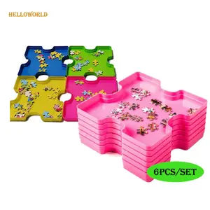 HelloWorld 6 pièces/ensemble forme carrée empilable Puzzle tri plateaux Kit et Puzzle accessoires enfant enfant porte-jouet organisateur