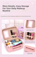 Organisateur de maquillage portable grande capacité en cuir PVC pour femmes, avec logo personnalisé, en toile et coton, fermeture éclair tendance, miroir mignon, 3 pièces