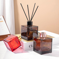 Bouteille diffuseur de parfum vide en verre ambré carré, 100 ml, 200 ml, pour la maison, aromathérapie, avec couvercle, vente en gros