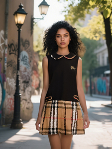 เดรสแขนกุดพิมพ์ลายสก็อตของผู้หญิงเดรสลำลองหรูหราย้อนยุคหรูหราสำหรับเด็กสาว - Product Image 2