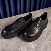 Chaussures Derby en Cuir Véritable pour Hommes, Noires Unies, Souples, à Bout Rond, à Semelle Épaisse, Respirantes, Idéales pour le Travail et les Trajets Quotidien au Printemps