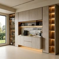 Aparador de Estilo Italiano de Lujo para Comedor, Madera Maciza de Nogal Ecológica, Tapa de Mármol, Estantes Ajustables, Iluminación LED