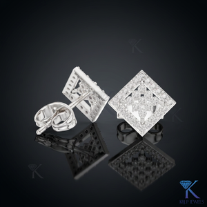 Lab Grown Diamond Open Geometric Rhombus <b>Stud</b> Earrings Cross Cluster Pave Halo 14K 18K Solid Gold Fine Women Wedding Party - Product Image 3