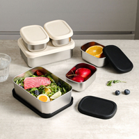 Boîte à lunch en acier inoxydable 304 anti-fuite avec couvercle en silicone, boîte bento haute capacité