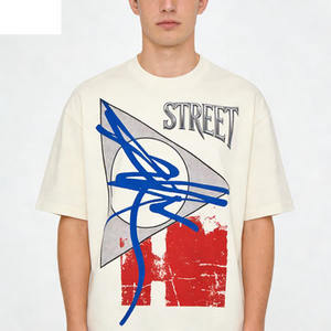 T-shirt beige à manches courtes avec motif géométrique quadrillé, imprimé numéro 99, style streetwear, coupe ample, confortable et décontracté - Product Image 2