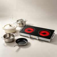 Cuisinière électrique portable à double brûleur en céramique, contrôle à double bouton, cuisinière infrarouge, verre, argile, acier inoxydable