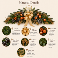 Guirlande de cheminée de Noël artificielle de 90 cm, durable, avec ruban doré, nœuds, boules décoratives et pommes de pin enneigées, pour la cheminée et la porte d'entrée